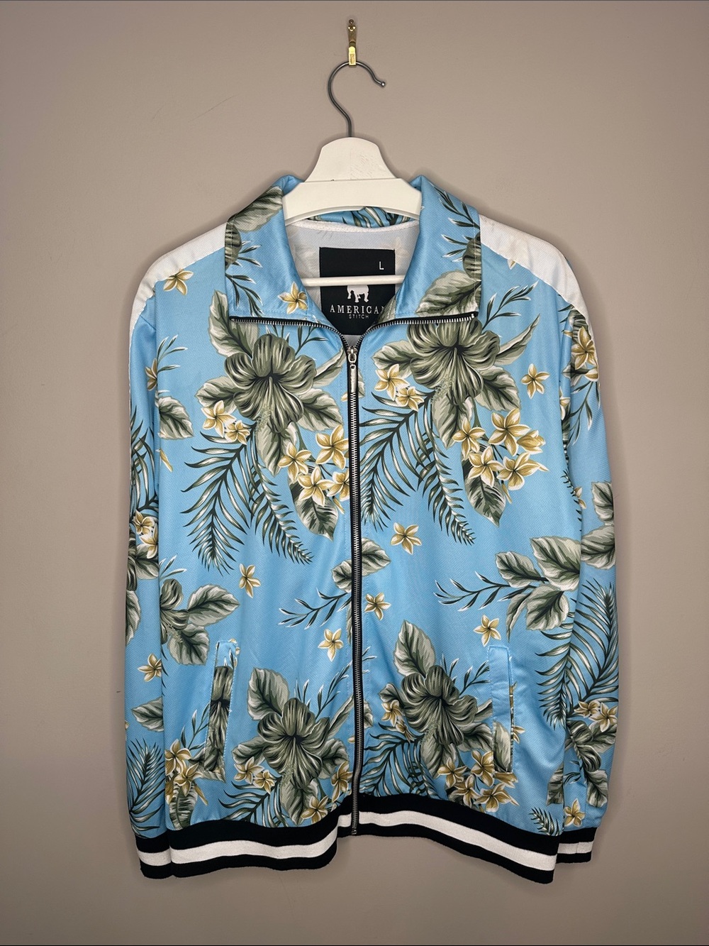 American Stitch Sky Blue Tropical Floral Track Jacket